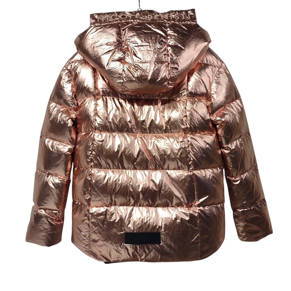 NWT Series By Nicole Benisti Metallic Pink Duck Down Hooded Puffer Jacke Size XS - Picture 2 of 9